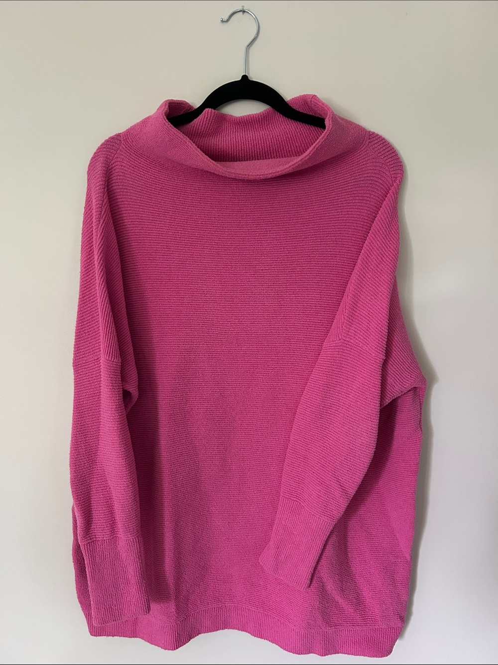 Free People Hot Pink Funnelneck Ribbed Sweater